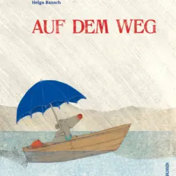Eine Maus in einem Boot mit einem blauen Regenschirm